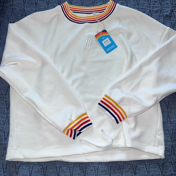 Aldi Sweaters - NWT ALDI Off White Active Sweater with Rainbow Accents